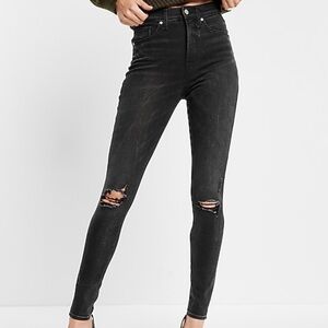 EXPRESS Women Black Distressed Skinny High Rise Denim Jeans Jean Conscious Edit